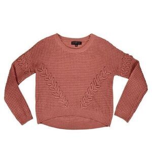 Almost Famous Sweater Womens Small Pink Dusty Rose Cable Knit Crew Neck Pullover